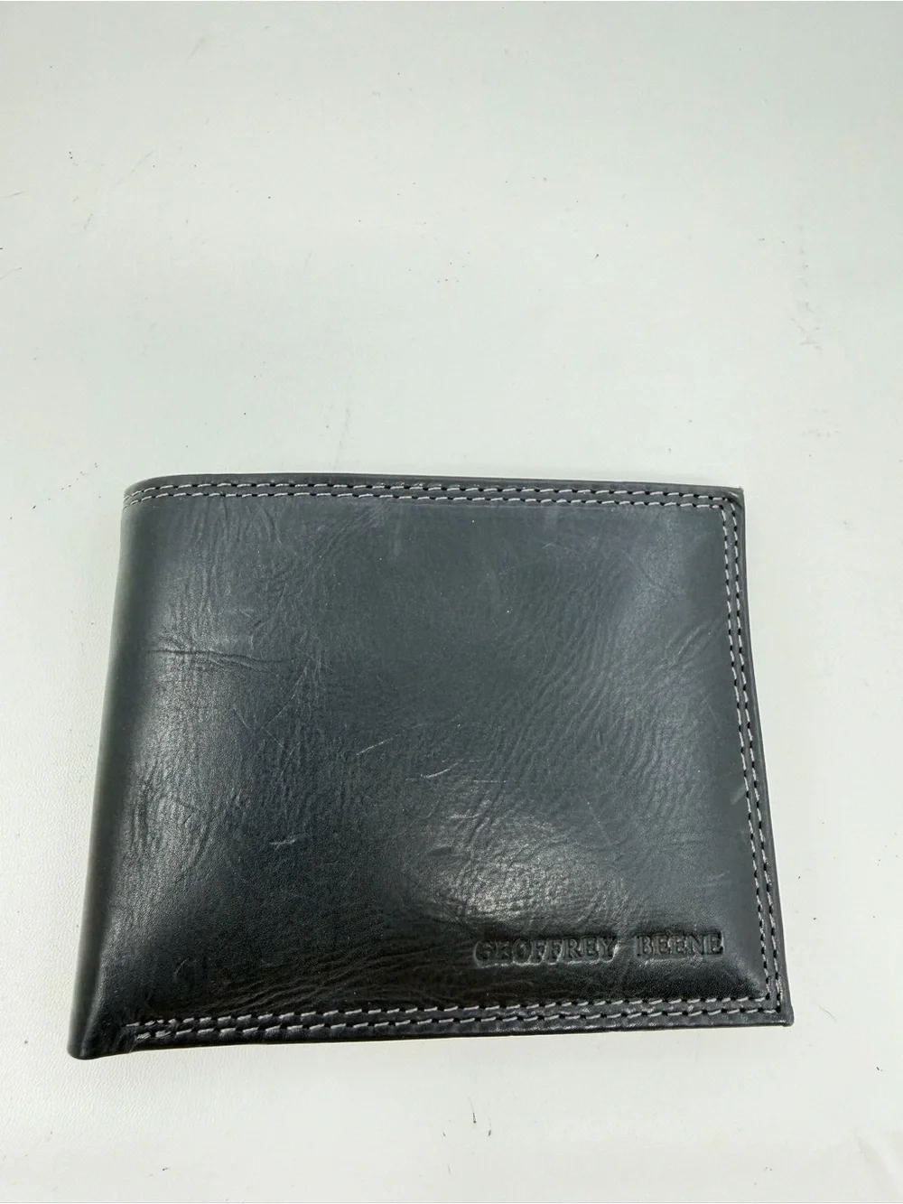 Geoffrey Beene Black Genuine Leather Bifold Wallet Removable Card Photo Case